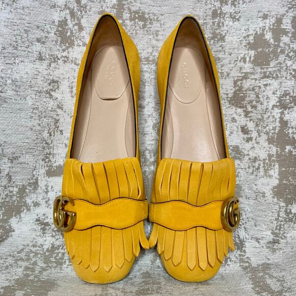 Gucci Marmont Fringe Suede Ballet Flat in Yellow - Picture 7 of 12